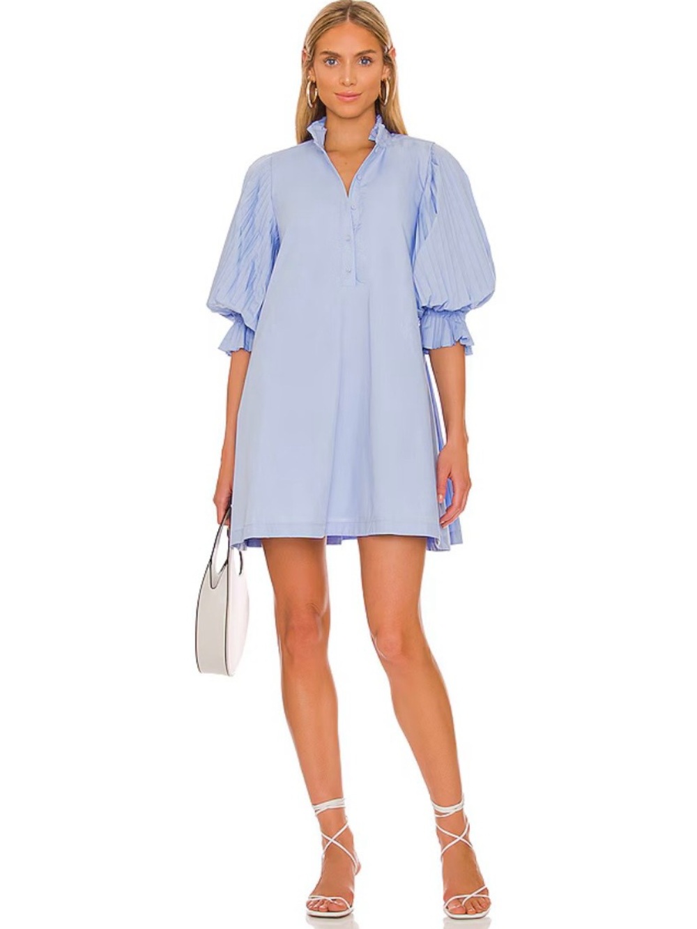 Sovere REVOLVE Focus Babydoll Pleat Smock Poplin Mini Dress Powder Blue XS Small